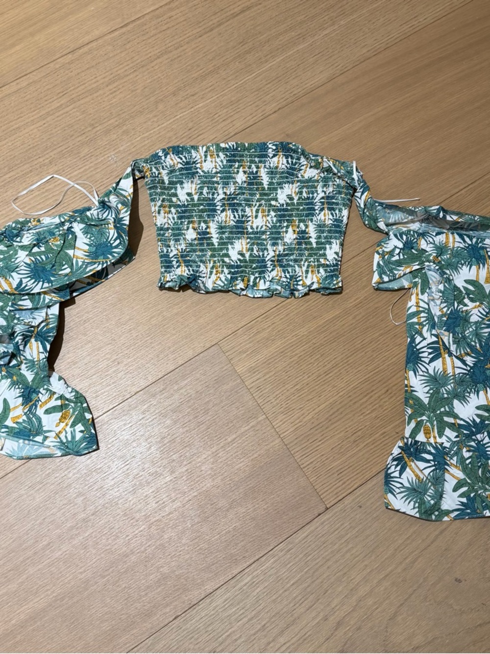 Petersyn Palm Tree Green and White Tropical Smocked Top